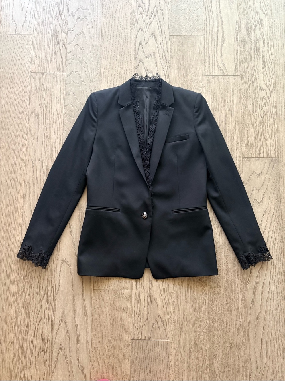 The Kooples Black Lace-Trim Blazer